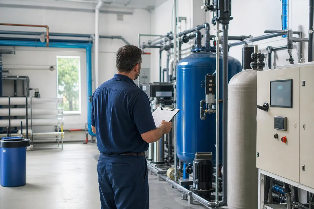 Commercial water treatment maintenance planning with equipment records